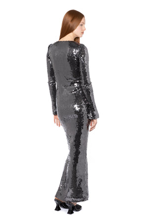 Solaria Long Dress In Anthracite Sequin