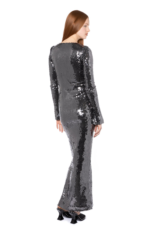 Solaria Long Dress In Anthracite Sequin