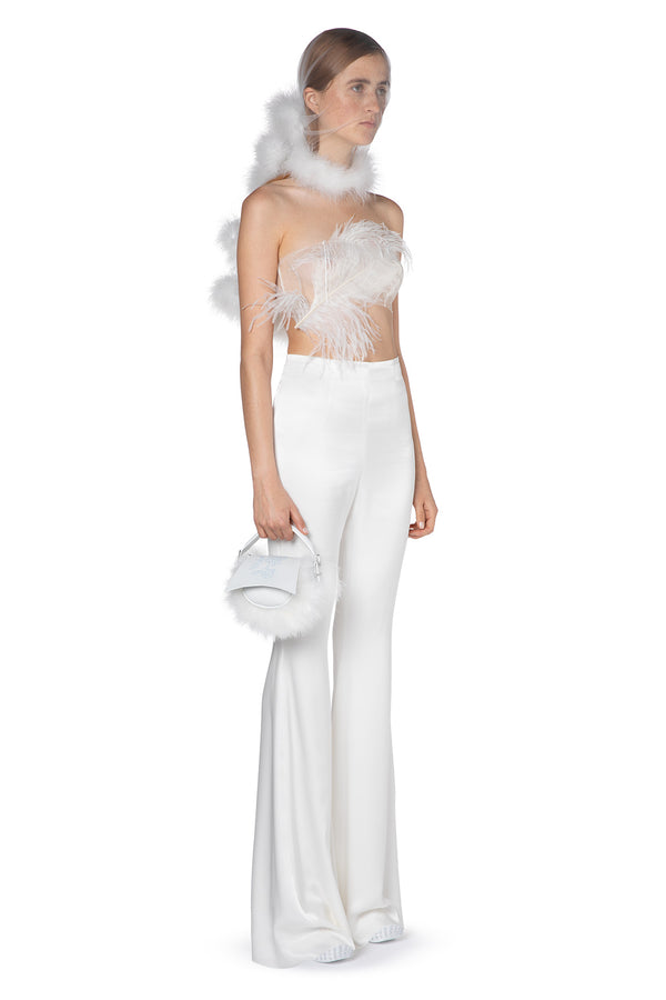 Brisbane Ivory Satin Flared Trouser