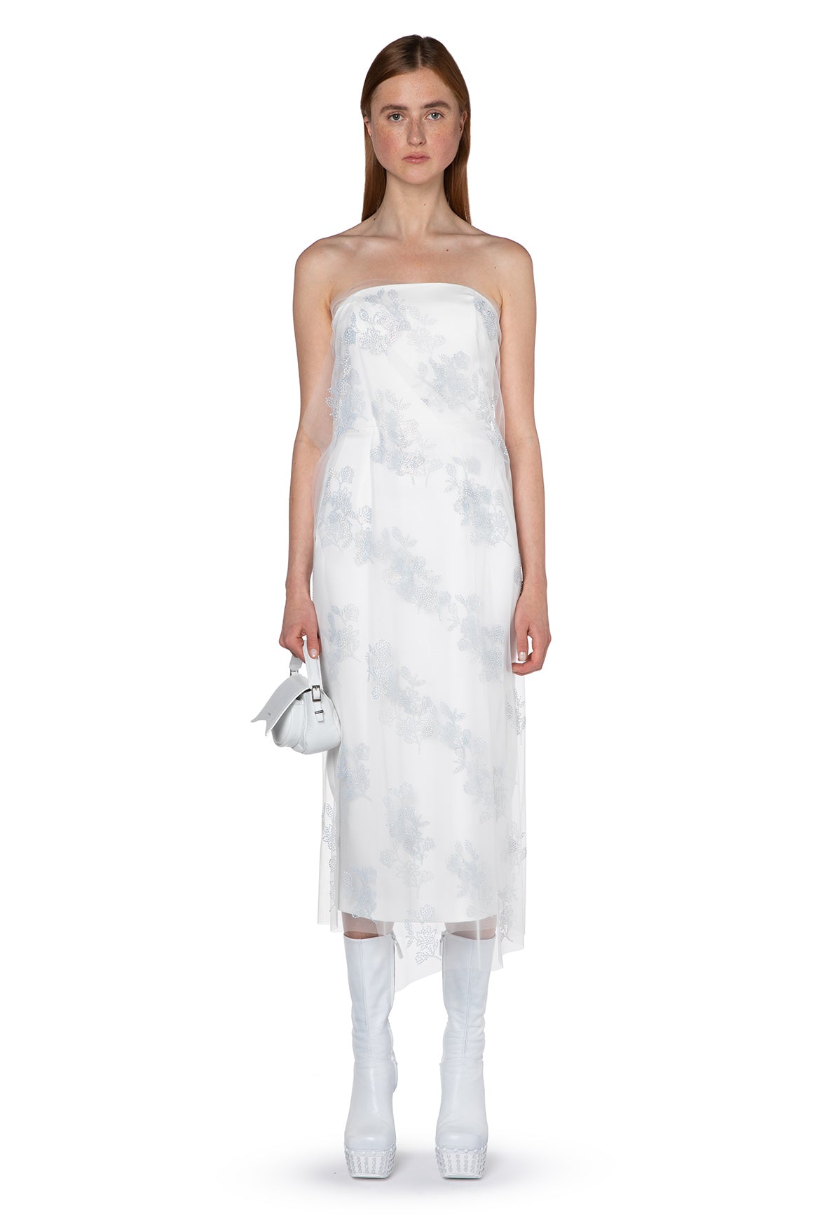MINELLI FLORAL CRYSTAL NET DRESS