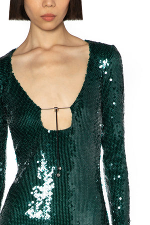 Solaria Long Dress In Green Sequin