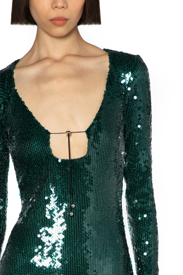 Solaria Long Dress In Green Sequin