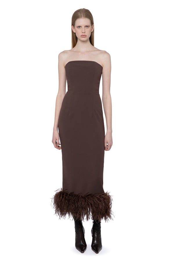 Minelli Midi Dress In Chocolate Brown Crepe