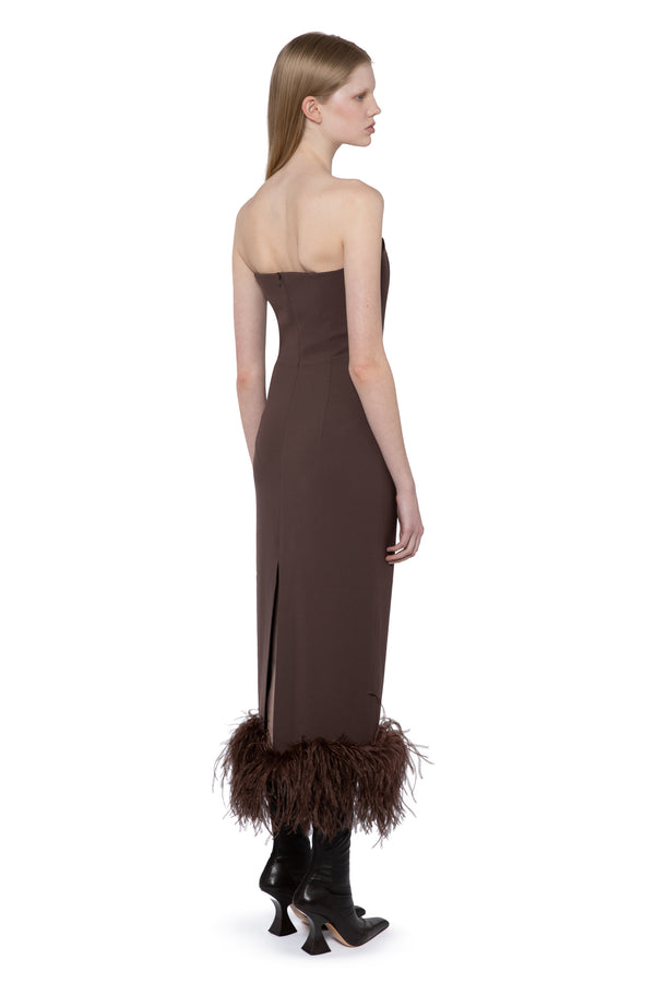 Minelli Midi Dress In Chocolate Brown Crepe