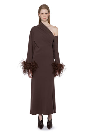 Adelaide Midi Dress In Chocolate Brown Crepe