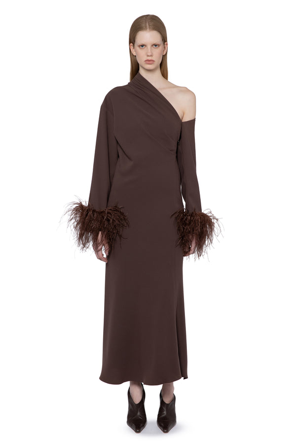 Adelaide Midi Dress In Chocolate Brown Crepe