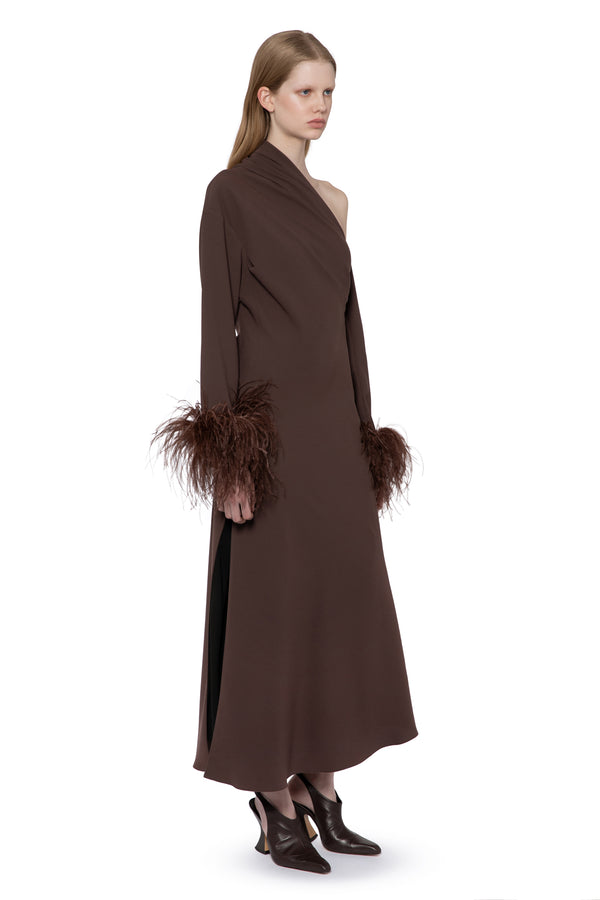 Adelaide Midi Dress In Chocolate Brown Crepe
