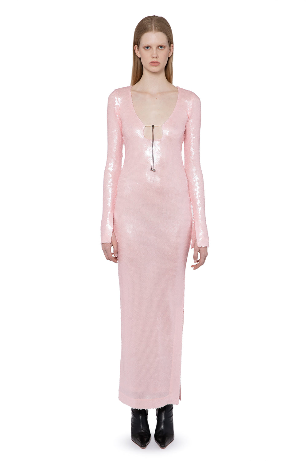 SOLARIA MIDI DRESS IN ICE PINK SEQUIN