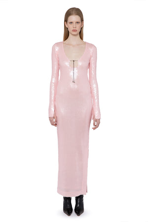 SOLARIA MIDI DRESS IN ICE PINK SEQUIN