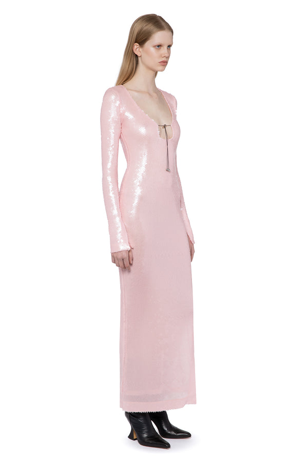 SOLARIA MIDI DRESS IN ICE PINK SEQUIN