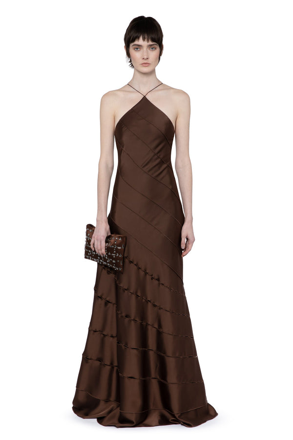 Santana Gown In Chocolate Brown Satin