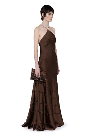 Santana Gown In Chocolate Brown Satin