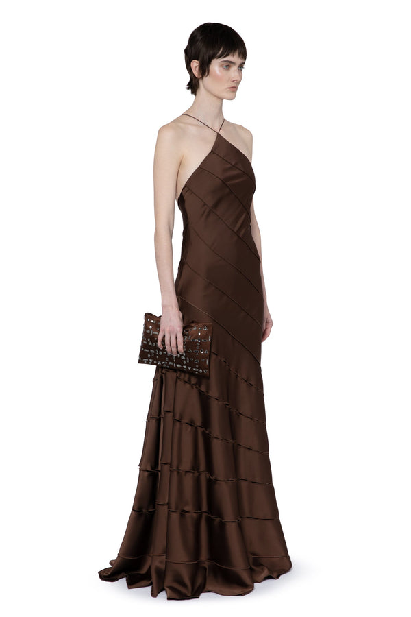 Santana Gown In Chocolate Brown Satin