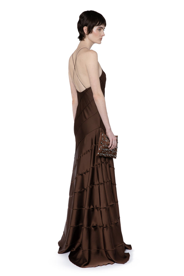 Santana Gown In Chocolate Brown Satin
