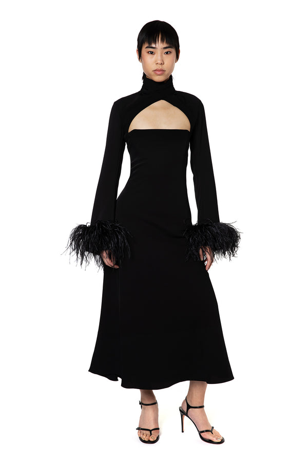 Odessa Midi Dress in Black Crepe