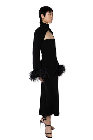 Odessa Midi Dress in Black Crepe
