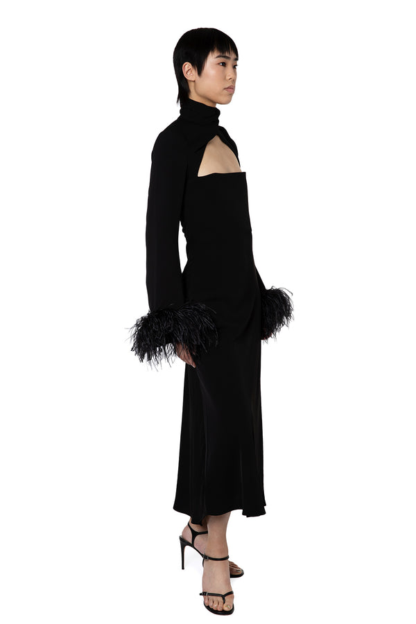 Odessa Midi Dress in Black Crepe