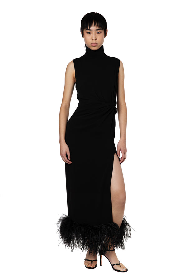 Maika Midi Dress in Black Crepe