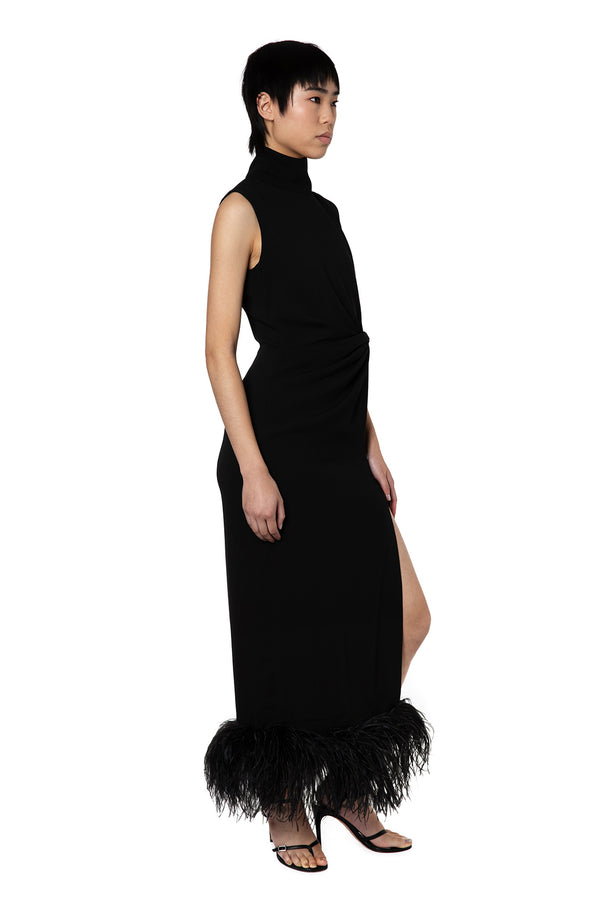 Maika Midi Dress in Black Crepe