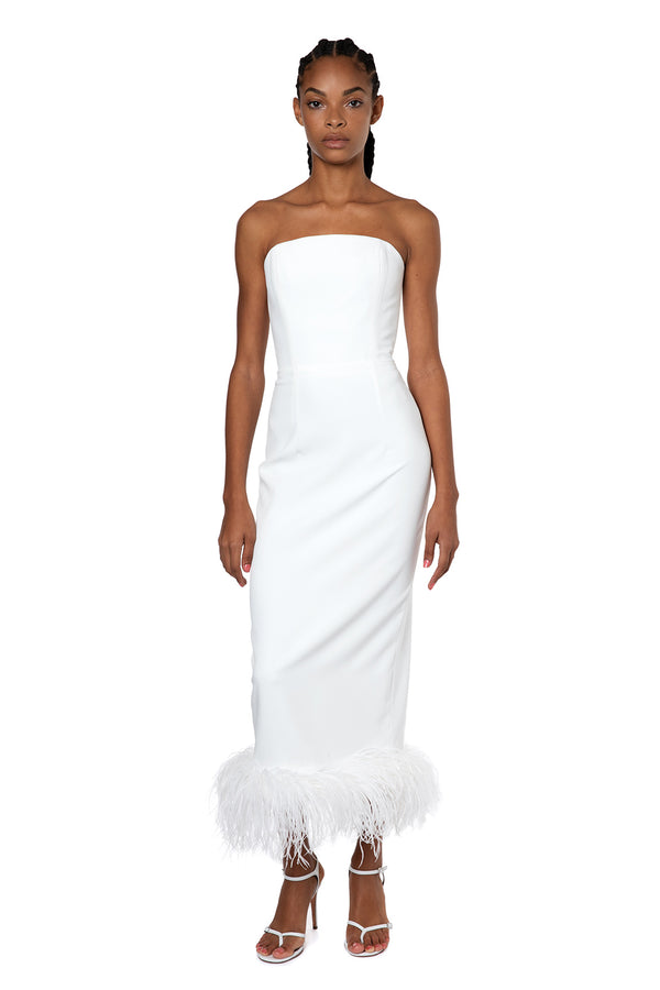 MINELLI MIDI DRESS IN WHITE CREPE