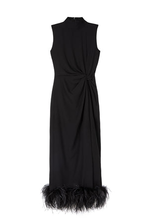 Maika Midi Dress in Black Crepe
