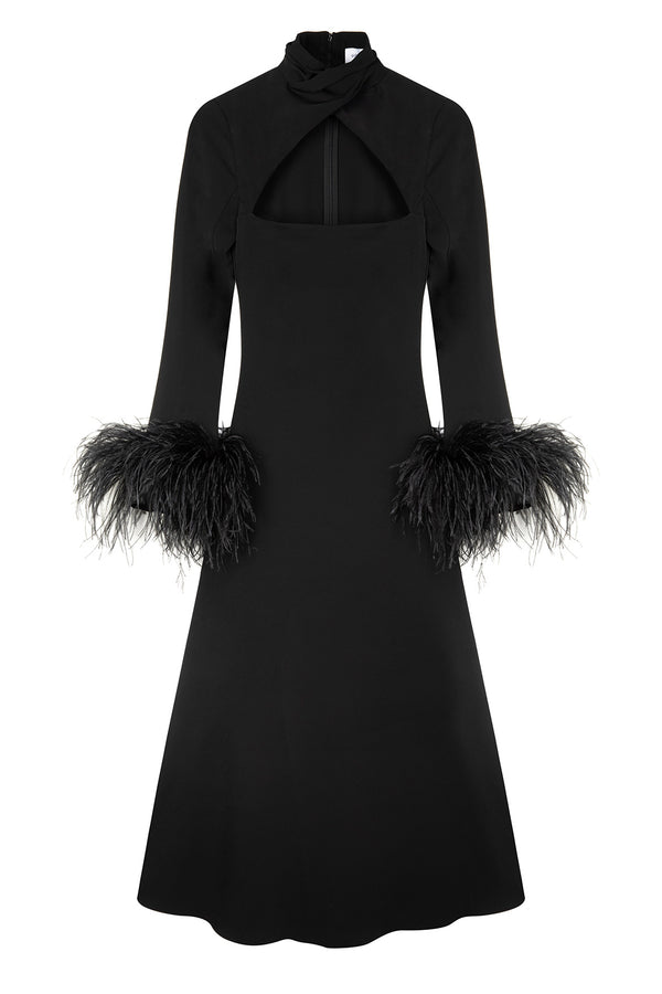 Odessa Midi Dress in Black Crepe
