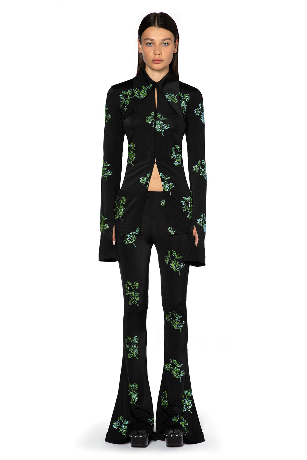 Koro Trouser In Black With Green Crystals