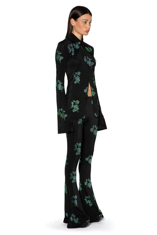 Koro Trouser In Black With Green Crystals
